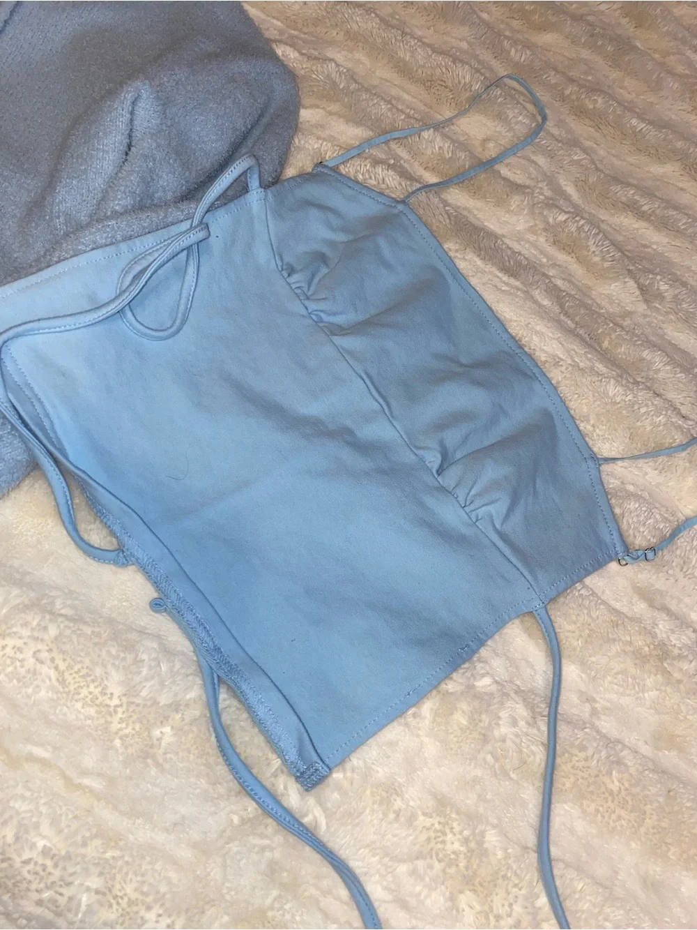 Light Blue Fuzzy Hoodie and Matching Tube Top Set